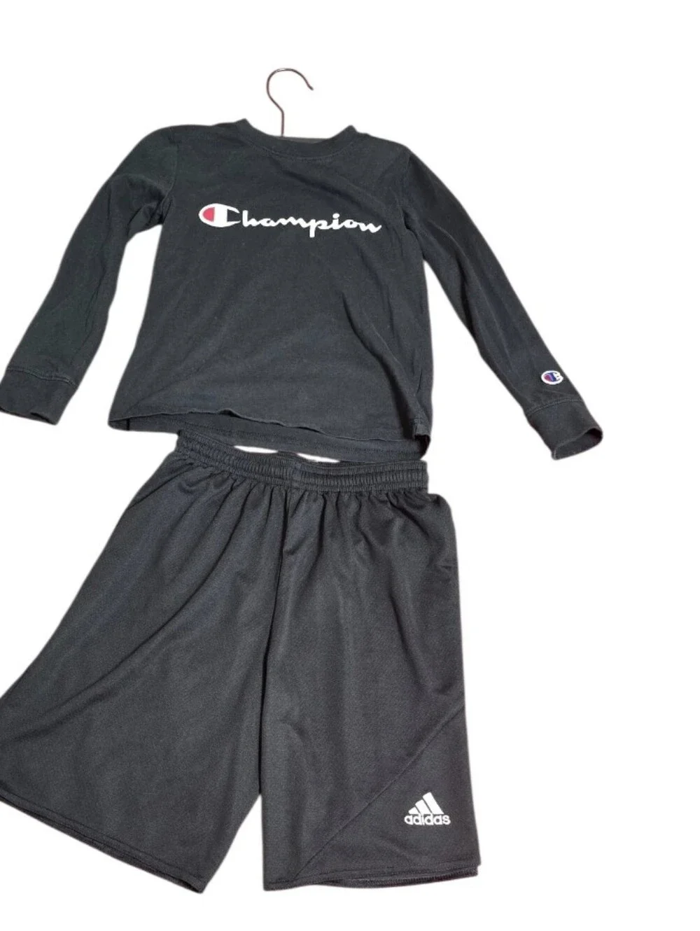 Champion Black Long Sleeve Pajama Top with Black Shorts